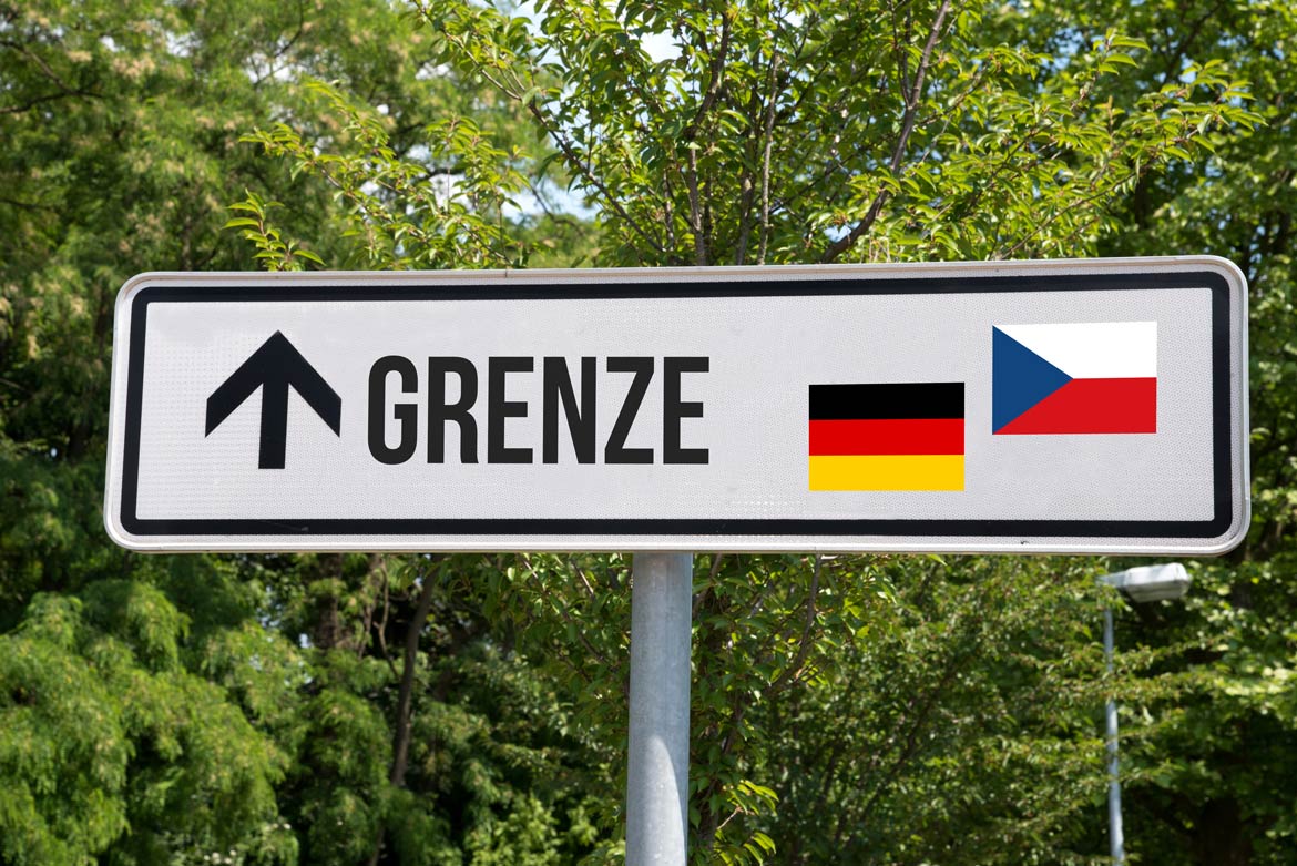 Grenzschild zwischen Tschechien und Deutschland